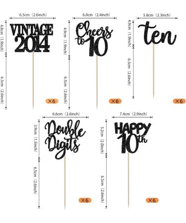 30 Pack 10th Birthday Cupcake Toppers Glitter Happy 10th Ten Awesome Since 2014 Cupcake Picks 10 Fabulous Cake Decorations for Vintage 2014 10th Birthday Wedding Anniversary Party Supplies Black 10th Black - Buy Online on GoSupps.com