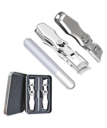 Ultra Wide Jaw Opening Nail Clippers German Nail Clippers for Men Telescopic Nail Clippers Toenail Clippers for Seniors Portable Ultra Sharp Nail Clippers Anti Splash Nail Clipper (Silver A+B)