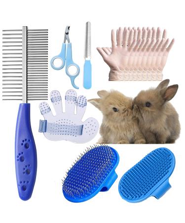 16 Pieces Rabbit Grooming Kit, Include Rabbit Grooming Brush, Pet Hair Remover, Pet Double-Sided Comb, Pet Nail Clipper, Rabbit Shampoo Bath Brush For Rabbits Guinea Pigs Hamster Bunny (Blue)