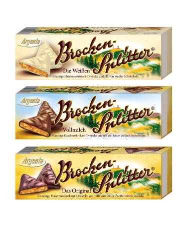 Argenta | Brocken Splitter Trio | Hazelnut brittle triangles in chocolate | 3 x 62.5 g