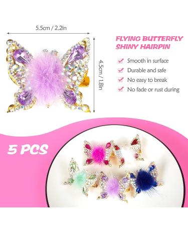 5 Pcs Flying Butterfly Hair Clips with Crystal Stones - Cute Hairpin Barrettes for Girls - Sparkling Hair Accessories & Gifts for Women - Buy Online on GoSupps.com
