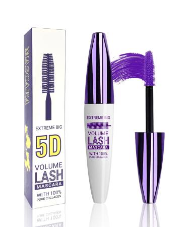 Purple 5D Telescopic Mascara for Eyelashes Waterproof Smudge-Proof Long Lasting Colored Mascara Voluminous Curling Defing Non-Clump Mascara False Lash Effect Extension MakeUp Cosplay Party Use 05# Purple