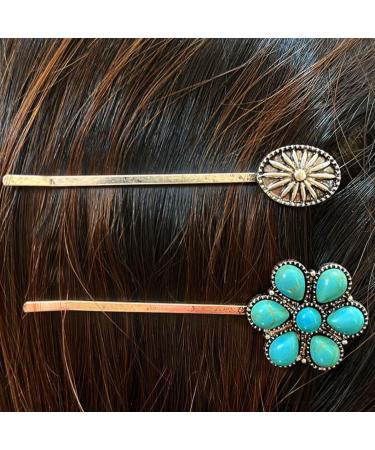 6PCS Turquoise Retro Decorative Bobby Pins for Women - Vintage Hair Clips and Styling Tools - Buy Online on GoSupps.com