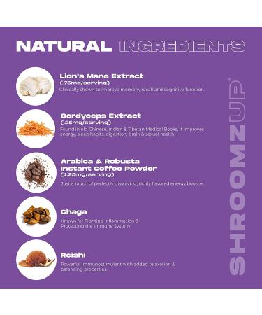 ShroomzUp Mushroom Coffee Instant - 15 Pack with Lions Mane, Reishi, Chaga & Cordyceps Mushrooms - Vegan Nootropic Coffee for Focus - Arabica & Robusta Blend - Buy Online on GoSupps.com