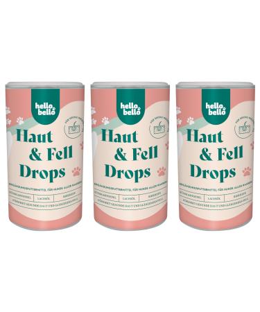 Hellobello skin & fur drops for dogs 3 x 350 g - with algae oil brewer's yeast & biotin for soft shiny fur & healthy skin without itching 3 x 350g