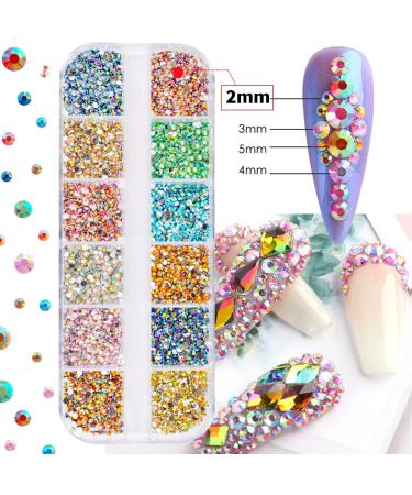 Buy 5 Boxes Shiny Colorful Nail Art Rhinestones Kit - AB Flatback Crystals Mermaid Pearls Gems with Pickup Pen & Curved Tweezer | International Shipping Available - Buy Online on GoSupps.com