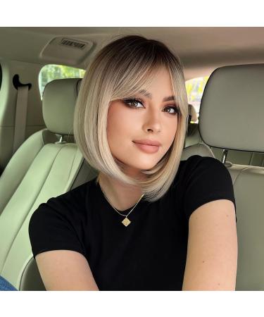 Haircube Short Bob Wig with Bangs - Heat-Resistant Synthetic Fiber for Party Cosplay & Daily Wear - Dark Shadow Blonde - Buy Online on GoSupps.com