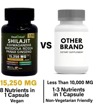 Heatonicel Shilajit Capsules for Men 8 in 1 Herbal Supplement Energy Booster for Adults Natural Formula with Ashwagandha Rhodiola Rosea Vegan Support Overall Health|Vitality 60 Count - Buy Online on GoSupps.com