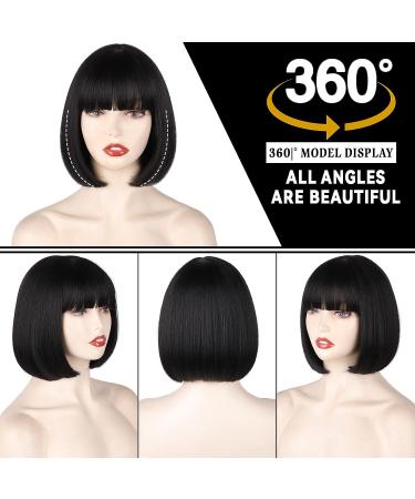 WERD Black Short Bob Wig with Bangs - 10 Inch Straight Natural Looking Wig for Women - Daily Use - Buy Online on GoSupps.com