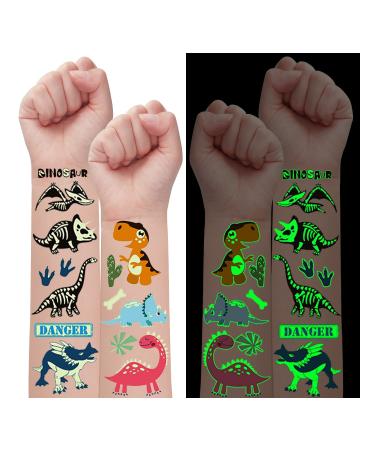 160 PCS Luminous Dinosaur Temporary Tattoos for Kids  Glow Dinosaur Decorations for Birthday Party Supplies Favors for Boys and Girls  Dinosaur Tattoos Stickers for Stocking Stuffers (20 Sheets)