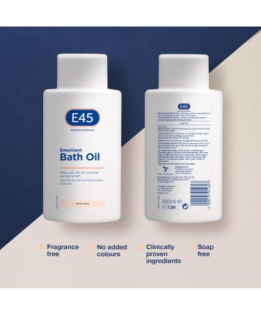 E45 Bath Oil 500 ml E45 Bath Oil Emollient to Moisturise & Hydrate Dry Skin Gently Cleanses for Soft Skin Soap Free & Perfume Free Emollient Bath & Shower Oil Body Wash - Dermatologically Tested - Buy Online on GoSupps.com