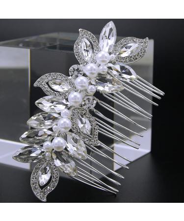 Bridal Flower Side Hair Clips Pearl Hair Pieces Comb Bridal Headpiece for Brides Bridesmaid Girls Women Hair Comb Wedding Prom Birthday Party Hair Accessories (Silver) (design2)