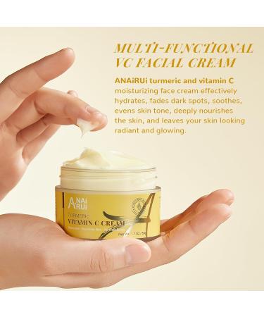 ANAiRUi Turmeric Vitamin C Face Cream Moisturising Collagen Face Cream for Dry Skin Daily Used Turmeric Vit C Facial Cream for Dark Spots Wrinkles Anti-Ageing Even Skin Tone 50g - Buy Online on GoSupps.com