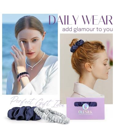 Shop Olesilk 3-Set 100% Silk Hair Ties - Navy Blue Scrunchies & Elastic Bands for Luxurious Hair Care - Buy Online on GoSupps.com