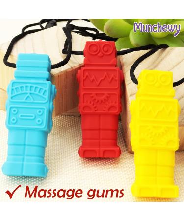 Munchewy Robot Sensory Caucettes - BPA-Free Chewable Jewelry for Autism ADHD & SPD | Chewing Sticks for Kids - Green Purple Orange (3 Pack) - Buy Online on GoSupps.com