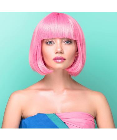 PLULON Pink Short Bob Wig and Sunglass Set Neon Short Bob Wig Sunglass Pack Costume Colorful Cosplay Wig Hairpieces for Bachelorette Neon Party Favors Halloween Decorations - Buy Online on GoSupps.com
