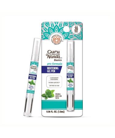 GuruNanda Teeth Whitening Pen (0.06 fl oz)-20 Uses Vegan & Gentle on Teeth Pro Formula - Hydrogen Peroxide Whitening Gel Pen Cruelty-free Mint Flavor 0.06 Fl Oz (Pack of 1)