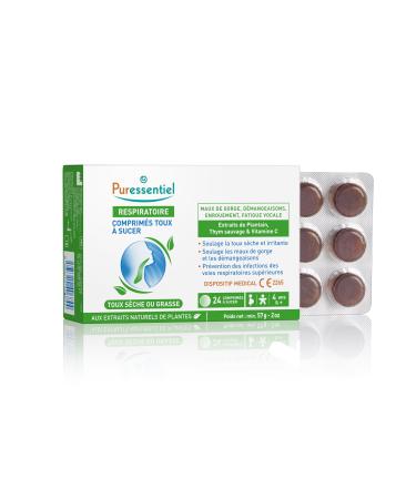 Puressentiel - Respiratoire - Comprim s Toux Sucer - Soulage les Maux de Gorge et Pr vient des Infections des Voies Respiratoires - aux Huiles Essentielles Bio - 24 Comprim s