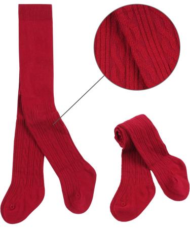 Cotton Baby Girls Socks | Infant Toddler Cable Knit Legging Pants 2-4 Years | Wine Red - Buy Online on GoSupps.com
