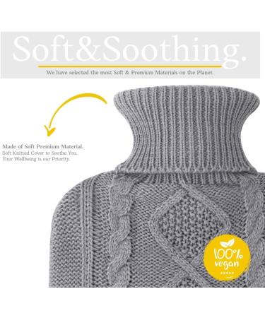 Premium Knitted Hot Water Bottle with Cover - 1.8l Large Capacity - Pain Relief for Neck, Shoulders, and Back - Great Gift for Women (Grey) - Buy Online on GoSupps.com