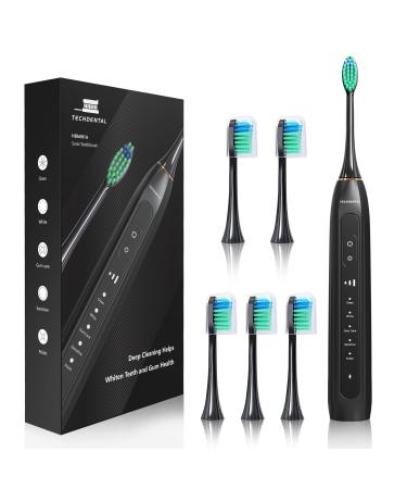 HomeMiYN Sonic Electric Toothbrush with 6 Brush Heads  One Charge for 100 Days  15 Modes  5 Intensity Levels Electric Toothbrushes(Black)