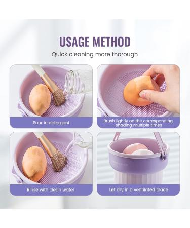 3 in 1 Makeup Brush Cleaner Bowl & Mat - Silicone Brush Cleaning Tool for Storage & Air Dry | Purple Makeup Organizer - Buy Online on GoSupps.com