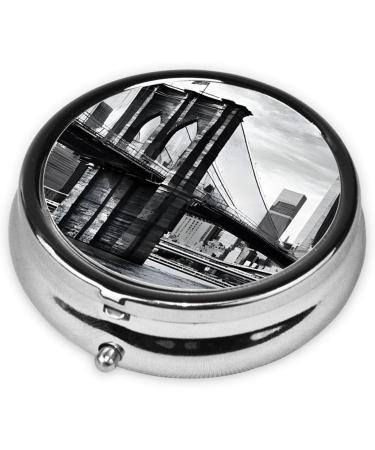 Brooklyn Bridge Mini Round Pill Box | 3 Compartment Travel Organizer | Portable Medicine Case for Home & Office - Buy Online on GoSupps.com