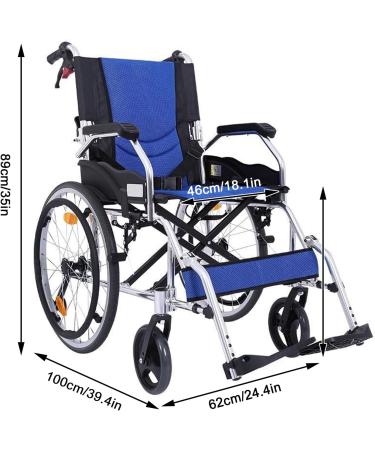 Manual Wheelchair Aluminum Alloy Portable Self-propelled Wheelchair Lightweight Transport Wheelchair with Handbrake (Blue) - Buy Online on GoSupps.com