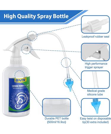BVN Ear Wax Removal Kit - 500ml Ear Cleaning Tool for Adults & Kids - Includes Ear Washer Bottle, Basin & 30 Disposable Tips - Green - Buy Online on GoSupps.com