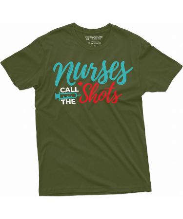 Funny Nurses Day T-Shirt | 'Nurses Call The Shots' Syringe Tee for RN & CNA | Large Grey Medical Worker Shirt - Buy Online on GoSupps.com