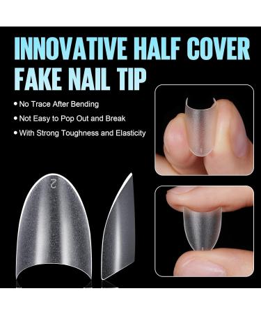 TOMICCA Short Almond French Edge Nail Tips - 240 pcs Clear Matte False Nails - 12 Sizes Half Cover Artificial Nails for Acrylic Extensions - Buy Online on GoSupps.com