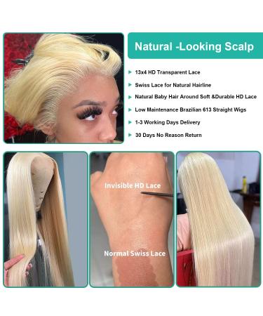Alididi 613 Blonde 18 Inch HD Lace Frontal Wig | 150% Density Straight Human Hair Wig with Baby Hair | Pre Plucked Lace Front Wig for Women - Buy Online on GoSupps.com