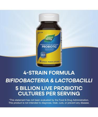 Nature's Way Primadophilus Bifidus Probiotic Supports Digestive Flora* 5 Billion Live Probiotic Cultures per Capsule Lactobacilli Bifidobacteria 90 Capsules (Packaging May Vary) - 2 Pack 180 Count (Pack of 1) - Buy Online on GoSupps.com