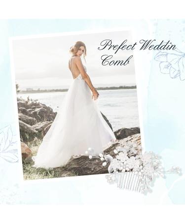 Makone Pearl and Crystal Bridal Wedding Hair Combs Set - Elegant Accessory for Women and Girls | Silver Flower Bride Comb - Buy Online on GoSupps.com