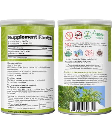 Organic Veda Neem Powder - 100% USDA Certified for Skin & Hair | Immune Support | 16 oz Pack - Buy Online on GoSupps.com