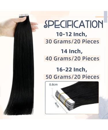 RUNATURE 16 Inch Black Remy Tape in Human Hair Extensions - 50g Real Hair Tape in Extensions #1 - Buy Online on GoSupps.com