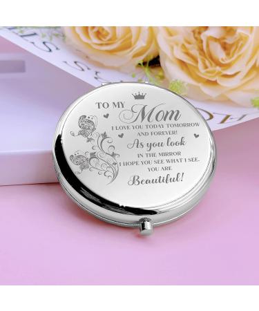 JCHCAMRY Engraved Compact Makeup Mirror - Perfect Gift for Mom | Travel Pocket Cosmetic Mirror with Gift Box | Ideal for Christmas, Valentine's Day, Birthday, Mother's Day | Silver - Buy Online on GoSupps.com