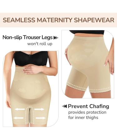 Bosaen Maternity Shapewear: Non-Rolling High Waist Mid-Thigh Underwear for Belly Support - Nude - Buy Online on GoSupps.com
