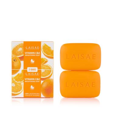 LAISAE Vitamin C Brightening Soap  Dark Spots on Face & Body for Moisturizing with Shea Butter  Niacinamide and Vitamin E  Uneven Tone  Smooth Soft Skin - Vegan  Paraben & SLS Free  3.52 oz (2 Bars)