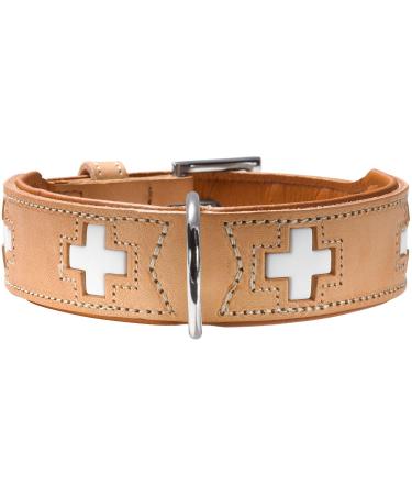 HUNTER SWISS dog collar leather high quality Swiss cross 50 (SM) natural/beige natural/beige 50 (SM) Collar