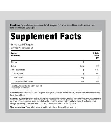 Sweeter Stevia 4.5oz with Inulin - Zero Calorie Sweetener by Piping Rock - Buy Online on GoSupps.com