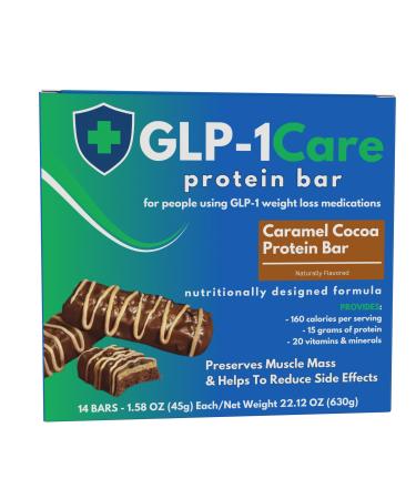 GLP-1Care Caramel Cocoa Protein Bars High Protein Low Calorie GLP-1 Compatible 15g Protein 14 Servings Per Box Caramel Cocoa 1 Count (Pack of 1)