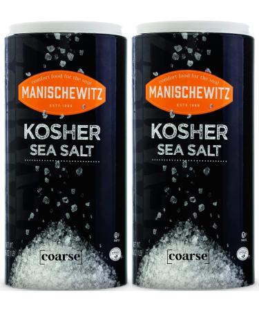 Manischewitz Premium Kosher Salt - Coarse Sea Salt from Pure Mediterranean Sea Salt 454g (Pack of 2) - Refill for Salt Grinder in Easy Pour Canister - Product of Italy