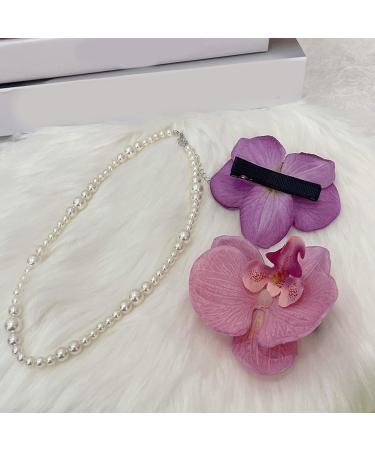 Southjieling Moth Orchid Necklace - Versatile Floral Collarbone Chain Stylish Choker with Art Pearl | Fashionable White Accessory - Buy Online on GoSupps.com