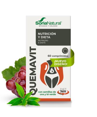 Soria Natural Quemavit Thermogenic effect grape seeds green tea Lcarnitine and caffeine supports energy metabolism pack of 60 tablets 60 units Paquete de 1