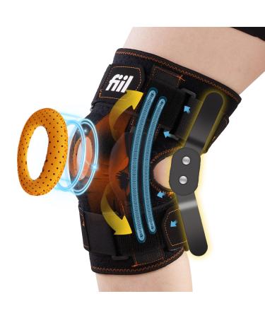 Adjustable Hinged Knee Brace Meniscus Tear Stable Support of The Decompression Knee with Removable Side Stabilizers and Gel Pads Effective Relief of Arthritis Tendinitis Pain For Men and Women (Medium) Medium Black
