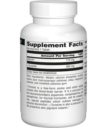 Source Naturals L-Tyrosine 500 mg - 100 Tablets | Support Mood & Focus - Buy Online on GoSupps.com