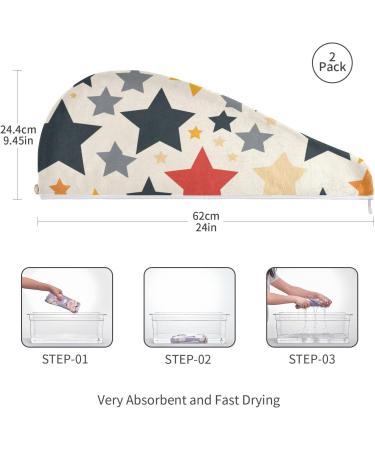 Colorful Stars Beige Hair Towel 2 Pack - Super Absorbent Quick Dry Hair Turbans for Women & Girls - Buy Online on GoSupps.com