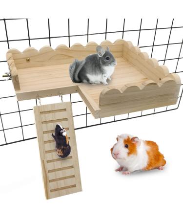 BNOSDM Hamster Wooden Platform with Climbing Ladder Gerbil Standing Platform Set Wood Cage Accessories Toys Wooden for Mouse Rats Chinchilla Squirrel Guinea Pig Bird Parrot Small Animals Large (12.5x9.8x2.4 inches)