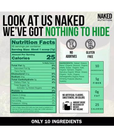 NAKED Super Greens Powder Organic Greens Supplement - Only 10 Premium Ingredients - Vegan Non-GMO Prebiotic and Probiotic - 35 Servings 8.6 Ounce (Pack of 1) - Buy Online on GoSupps.com